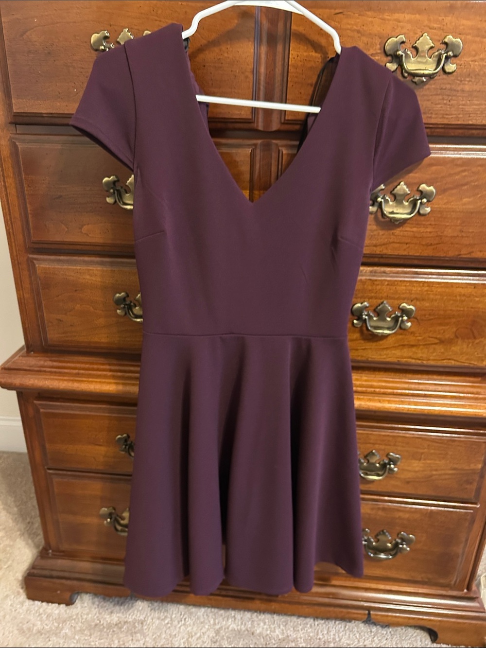Plum V-Neck Fit & Flare Dress